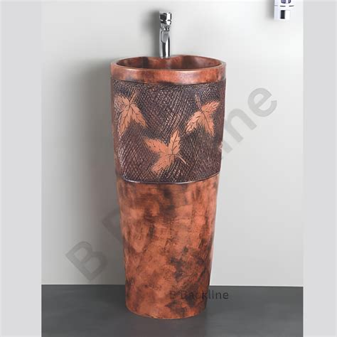 B Backline Ceramic Pedestal Free Standing Wash Basin Round 15 Inch