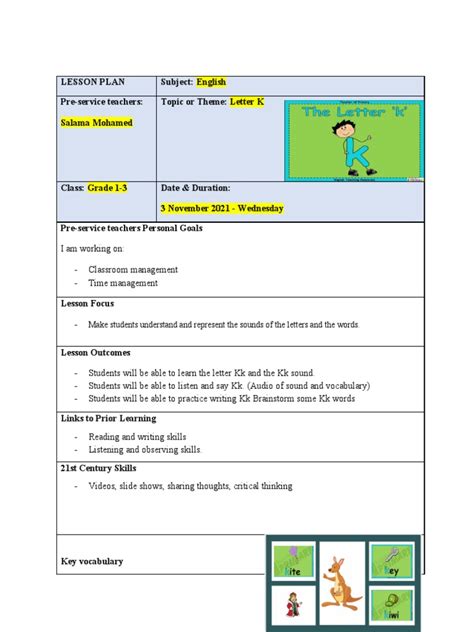 Image result for K3 Learning Lesson Plan