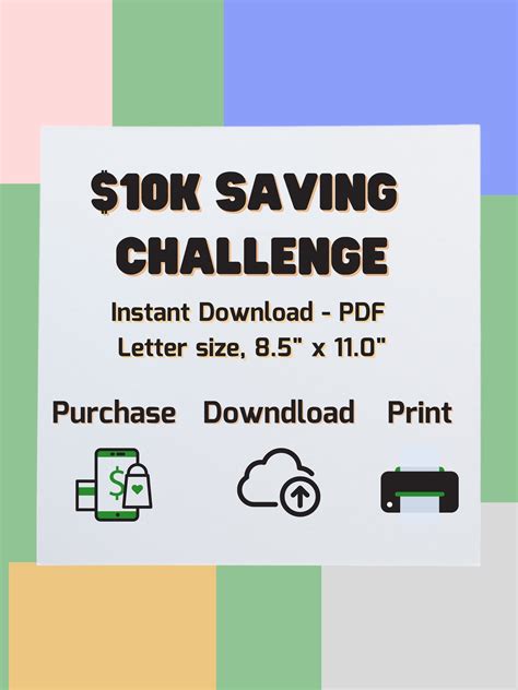 10k Money Challenge (printable PDF), 10.000 Savings Tracker Chart ...