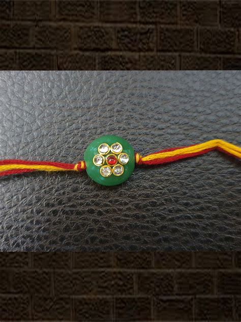 Green round glass bead kundan rakhi – Odara Jewellery