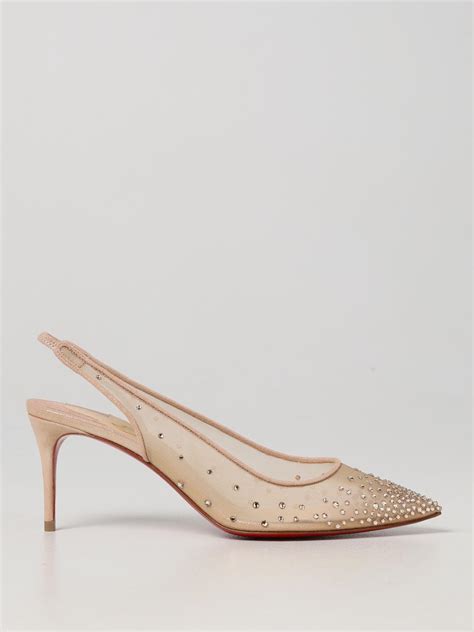 CHRISTIAN LOUBOUTIN: Follies mesh and rhinestones slingbacks - Blush ...