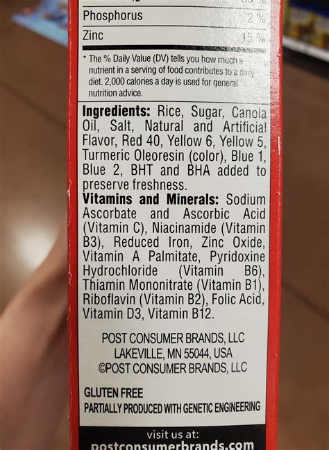 Fruity Pebbles Nutrition Label