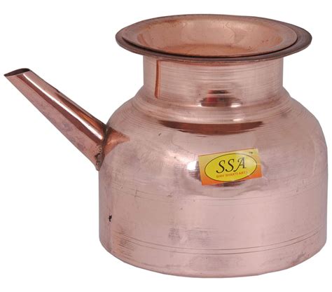 100% Pure Copper Ramjhara Pot with Lid Volume 1500 ML Lota Kalash = fo ...