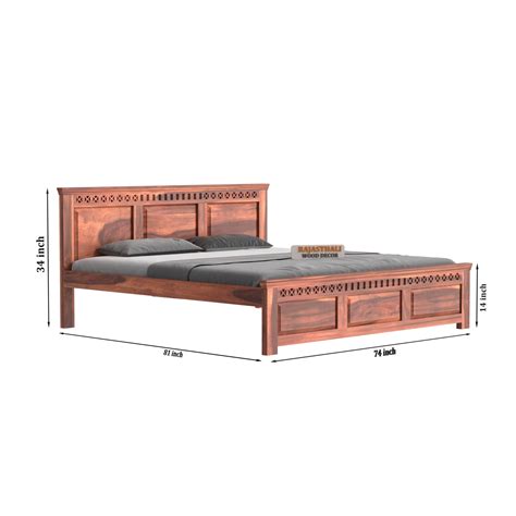 Solid Sheesham Wood King Size Bed with Headboard and Without Storage,