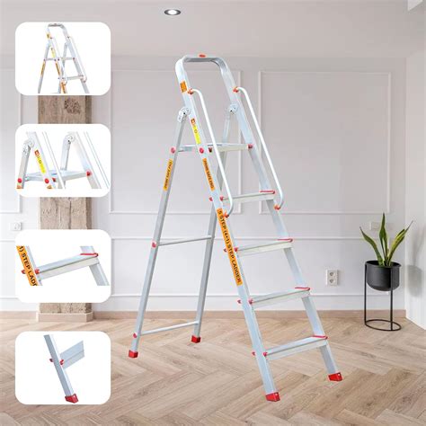 Prime Safe Pro 5 Step (4+1) Foldable Aluminium Ladder for Home and ...
