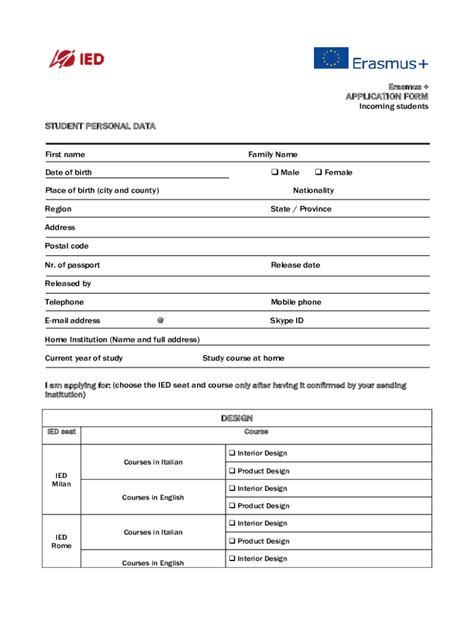Fillable Online APPLICATION FORM STUDENT PERSONAL DATA DESIGN Fax Email ...