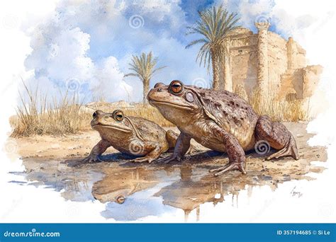 Frogs Overtaking Egypt - Watercolor Plagues of Egypt Illustration Stock ...
