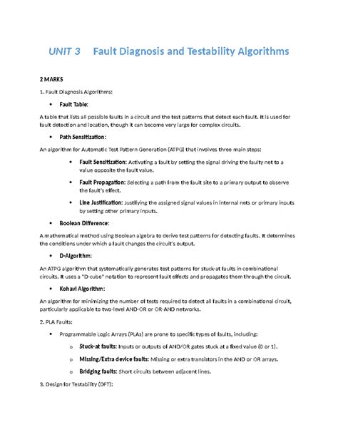 UNIT 3 Fault Diagnosis & Testability Algorithms Overview - Studocu