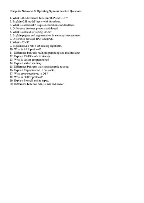 Computer Networks OS - Practice Questions and Key Concepts - Studocu