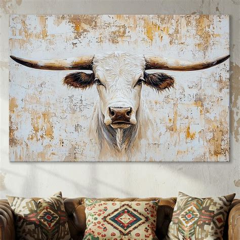 Amazon.com: Texas Longhorn Cow Canvas Wall Art - Bull Print Home Decor ...
