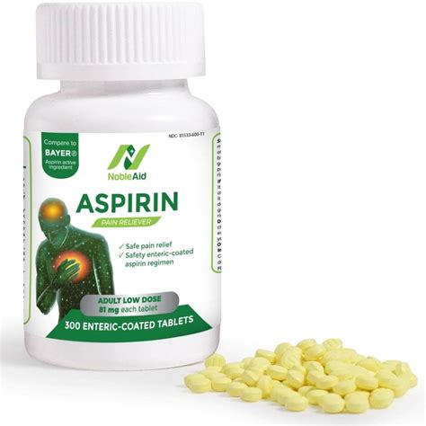 NobleAid Enteric Coated Low Dose 81 mg Aspirin Tablet for Fever & Headache, 300-Pack - Walmart.com