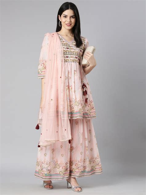 Neerus Orange Floral Printed Cotton Straight Kurta Set - Kurta ...
