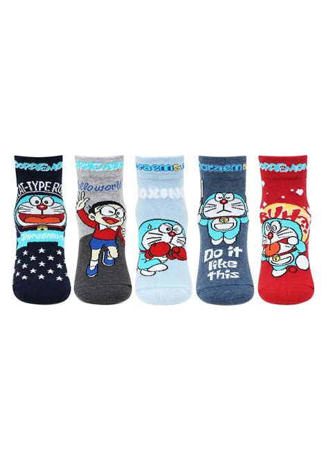 Get Bonjour Doraemon Ankle Socks For Kids- Pack of 5 at ₹ 400 | LBB Shop