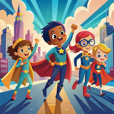 A poster of children in superhero costumes with the word superman on it ...