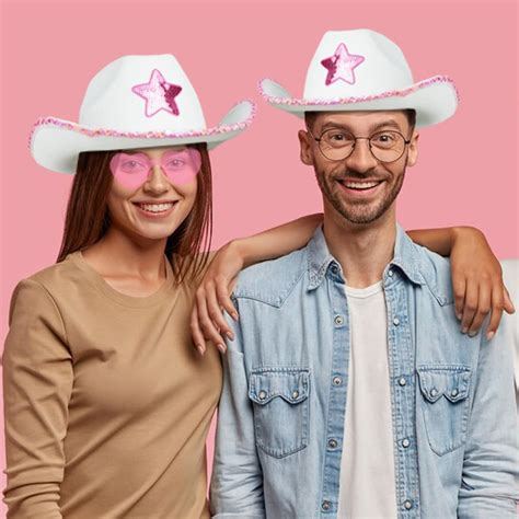 Buy D-Fokes White Cowgirl Hat - Cowboy Hat with Sequin Stars, Princess ...