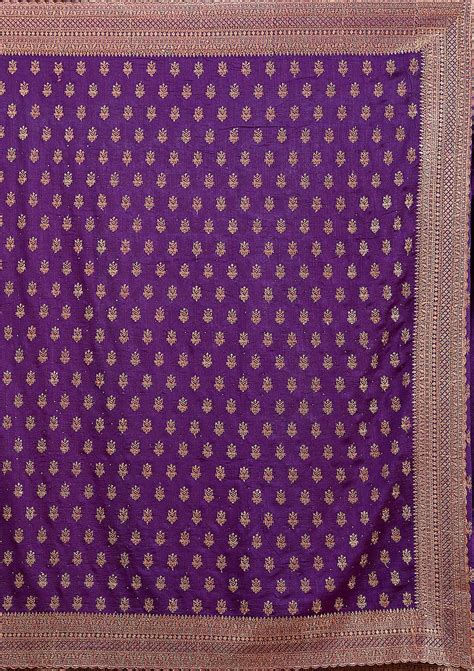 Buy Purple Zariwork (Antique) Soft Raw Silk Saree - Koskii