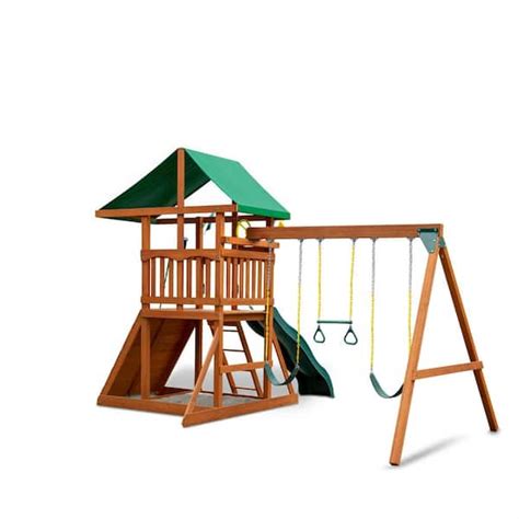 Buy DYI Outing III Wooden Outdoor Playset with Tarp Roof, Rock Wall ...