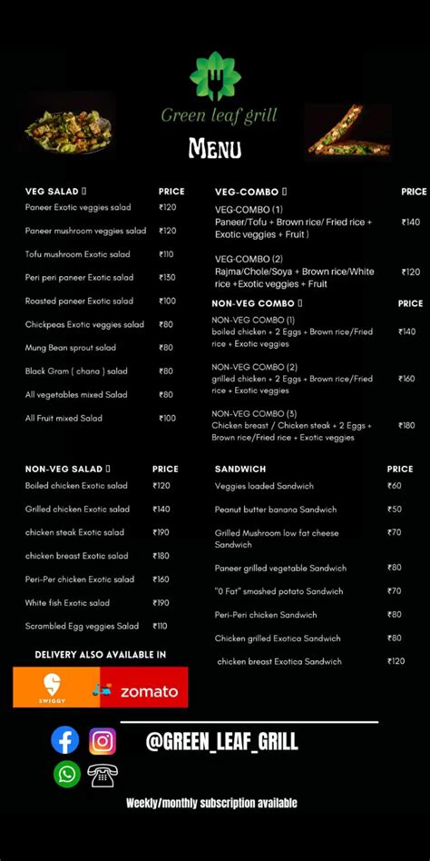 Menu of Green Leaf Grill, Dharampeth, Nagpur