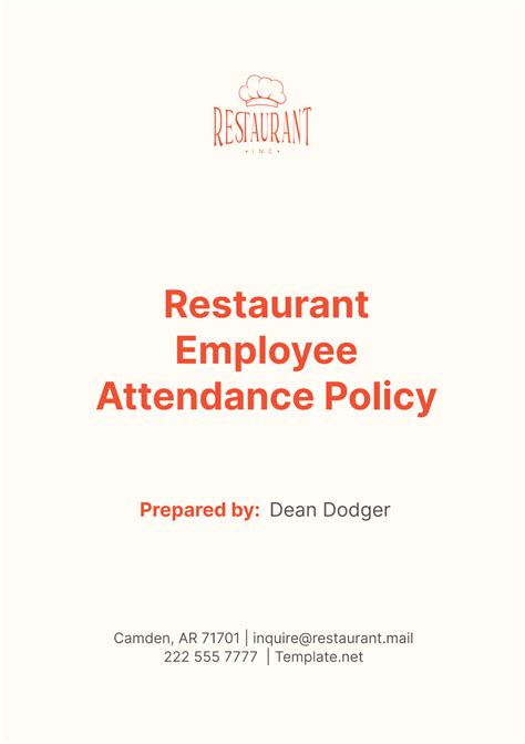 Free Restaurant Employee Attendance Policy Template to Edit Online