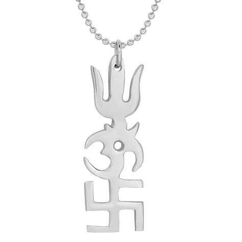 Buy Mahakaal JewelsSilver Om Ohm Aum Swastika Trident Trishul Buddhism ...