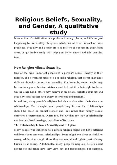 Religious Beliefs, Sexuality, and Gender, A qualitative study ...