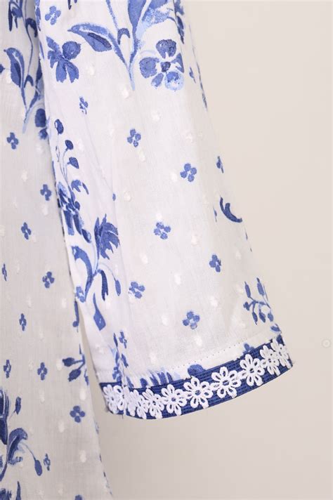 Buy White Floral Printed Thread Embroidered Pure Cotton Straight Kurta ...