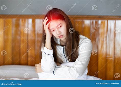 Asian Young Woman Have a Migraine and Headache after Wake Up Stock Photo - Image of face ...