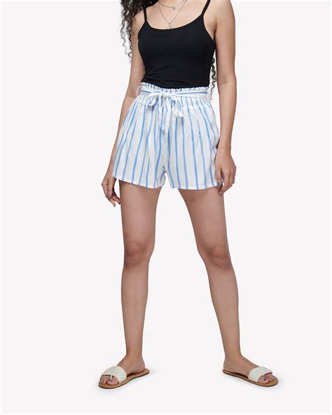 Buy Women's Blue Striped Shorts Online at Bewakoof