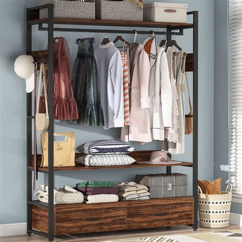 Buy Tribesigns Freestanding Clothes Rack Shelves, Closet Organizer with ...