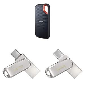 SanDisk 2TB Extreme Portable SSD 1050MB/s R, Black & SanDisk Ultra Dual ...