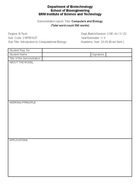 Demonstration report format - Department of Biotechnology School of ...