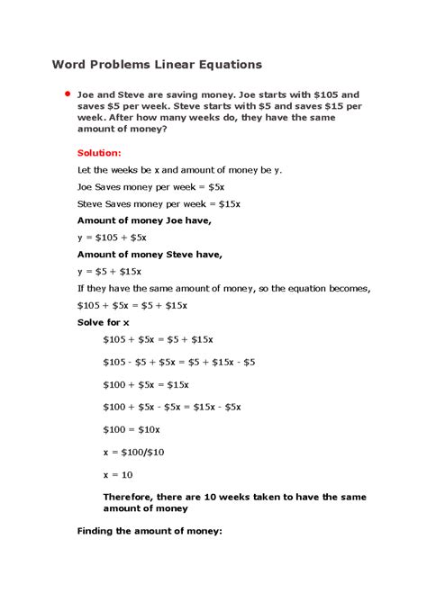 Image result for Linear Equation Word Problem 3