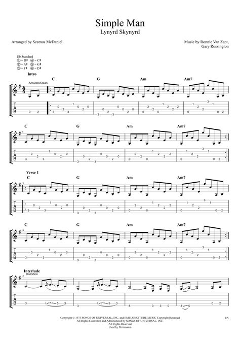 Simple Man (arr. Seamus McDaniel) by Lynyrd Skynyrd Sheet Music for ...