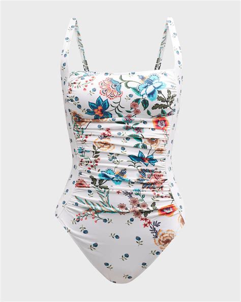 Johnny Was Ruched One-Piece Swimsuit | Neiman Marcus