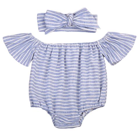 Canis Baby Girl's Striped Off-Shoulder Strapless Fly Sleeve Ruffle ...