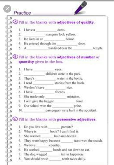 Kinds of adjectives worksheets for grade 4 - Brainly.in