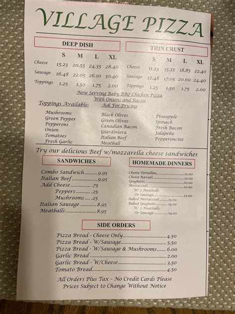 Image result for Village Pizza Menu