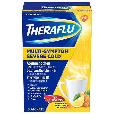 Theraflu MultiSymptom Severe Cold with Green Tea & Honey Lemon Hot Liquid Powder for Cough ...