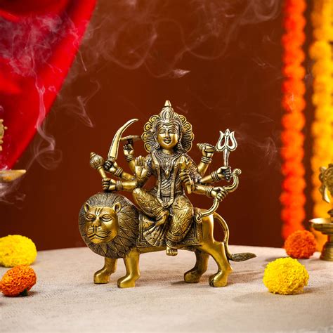 Buy Brass Antique Finish Goddess Durga Idol – 25cm – Ethnic India ...