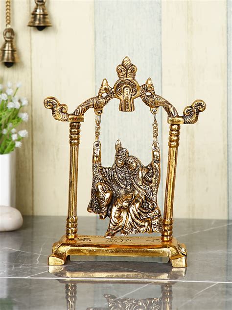 Collectible India Metal Gold Plated Radha Krishna Idol On Jhula ...