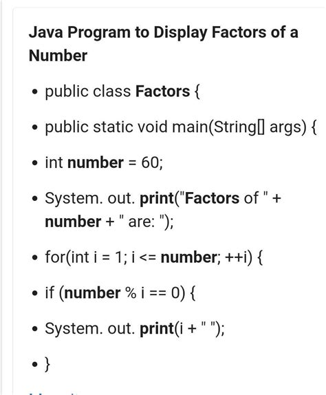 write a java program to print the factors of a number and also the ...