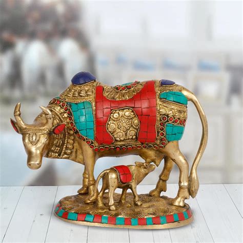 ARTVARKO Brass Murti Kamdhenu Holy Cow and Calf Gau MATA Kamadhenu ...