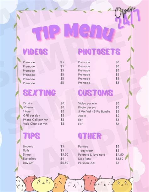 Cute Onlyfans Tip Menu - Etsy Denmark