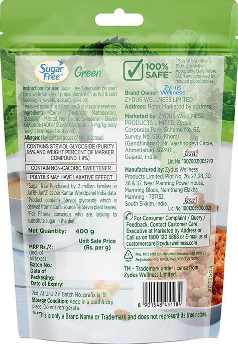 Buy SUGAR FREE GREEN SWEETENER WITH NATURAL STEVIA - 400 G POUCH Online ...
