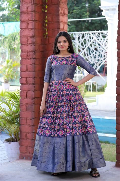 Beautiful Patola Print Blue Color Gown - Clothsvilla