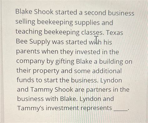 Solved Blake Shook started a second business selling | Chegg.com