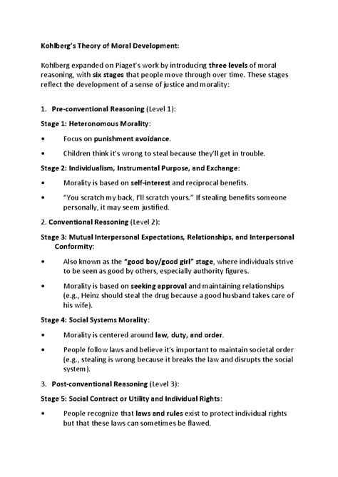 Document - summary notes - Kohlberg’s Theory of Moral Development ...