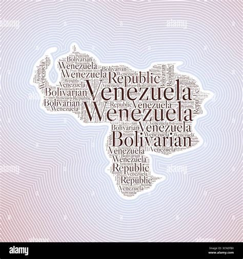Venezuela shape formed by country name in multiple languages. Venezuela border on stylish ...