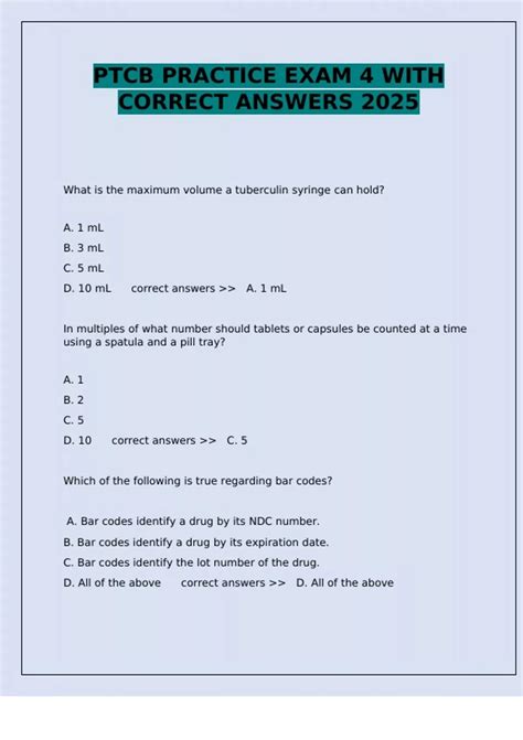 PTCB PRACTICE EXAM 4 WITH CORRECT ANSWERS 2025 - PTCB PRACTICE EX ...
