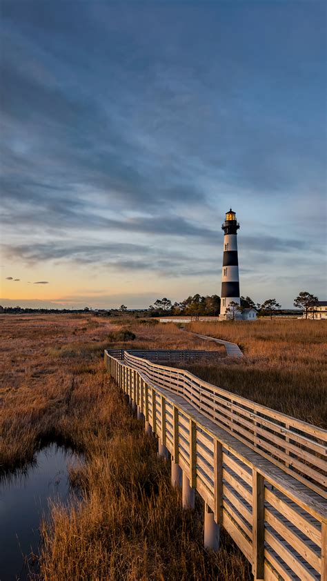 Bodie Island lighthouse along North Carolina Outer Banks just before ...